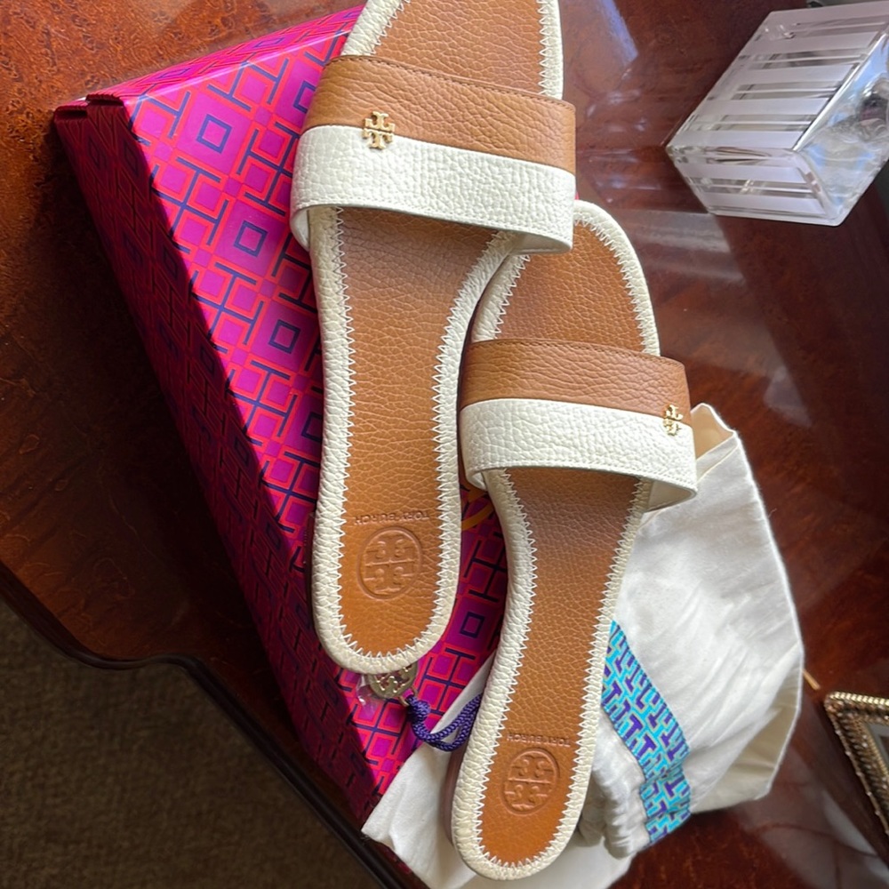 Tory Burch size 8 slides. All Leather, two tone